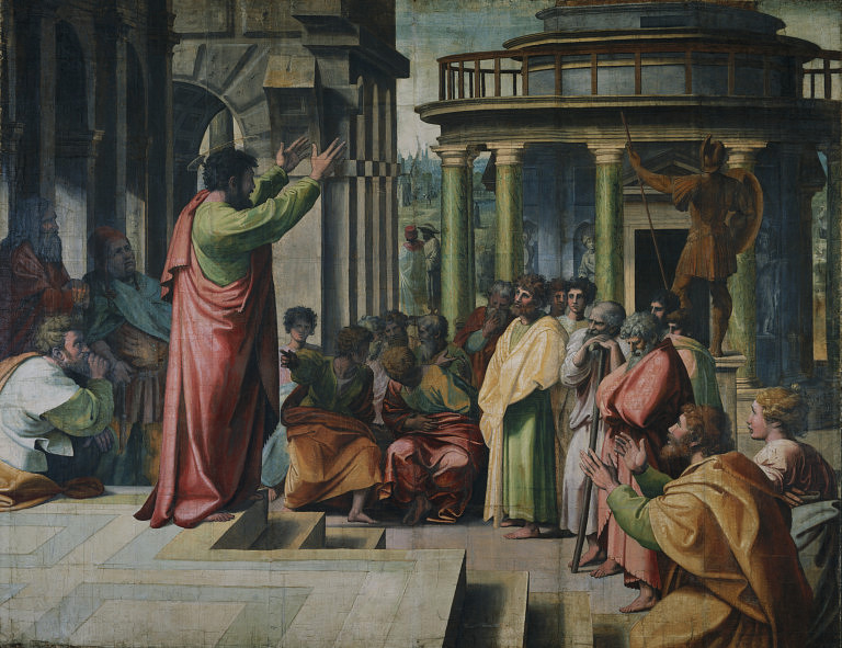 Saint Paul delivering the Areopagus sermon in Athens, by Raphael, 1515